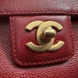 Deep Red 007 Color CHANEL Hand Bag Excellent Condition